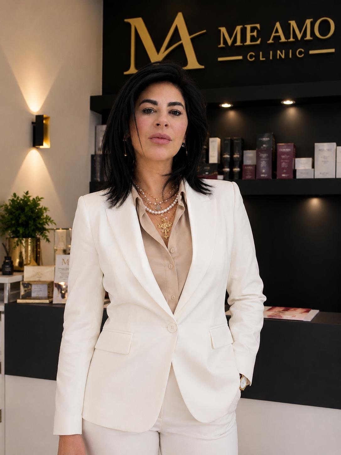 Vanessa, fundadora de Me Amo Clinic, en la recepción de la clínica